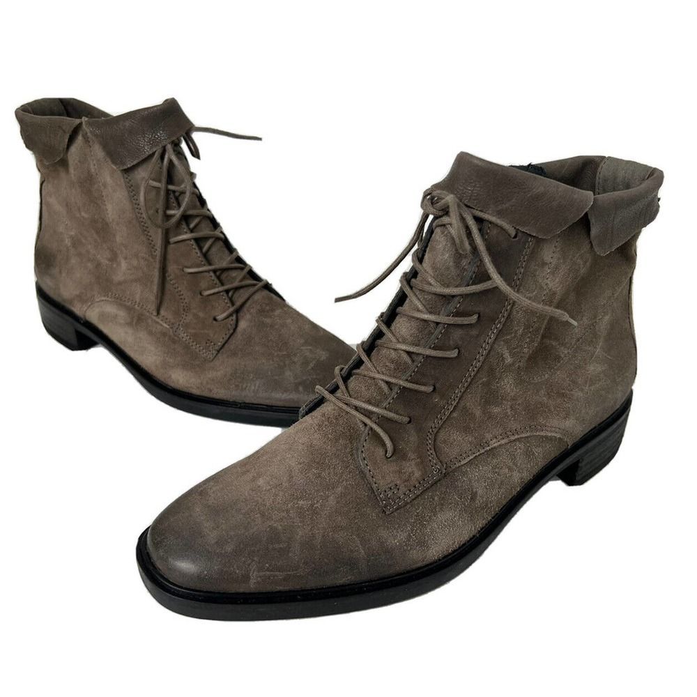 New Paul Green Women’s Suede Lace Up Ankle Boots Olive/Brown Size Uk 5, Us 7.5